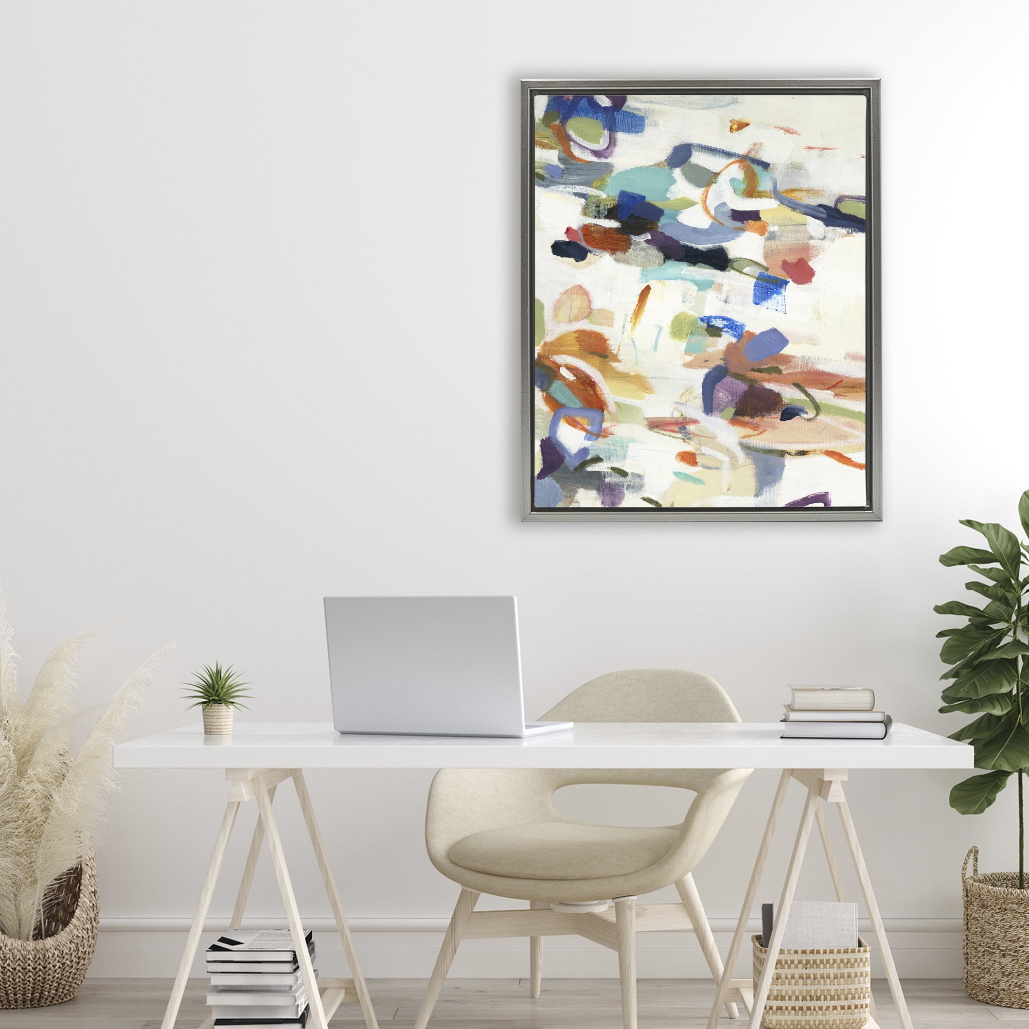 Stupell Industries Flowing Stippled Brushstrokes Gray Framed Floater Canvas Wall Art, design by Lisa Ridgers