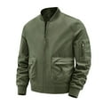 thumbnail image 2 of Tawop Mens Jacket Cargo Stand Collar Baseball Bomber Solid Mens Clothes,Army Green,XL, 2 of 8