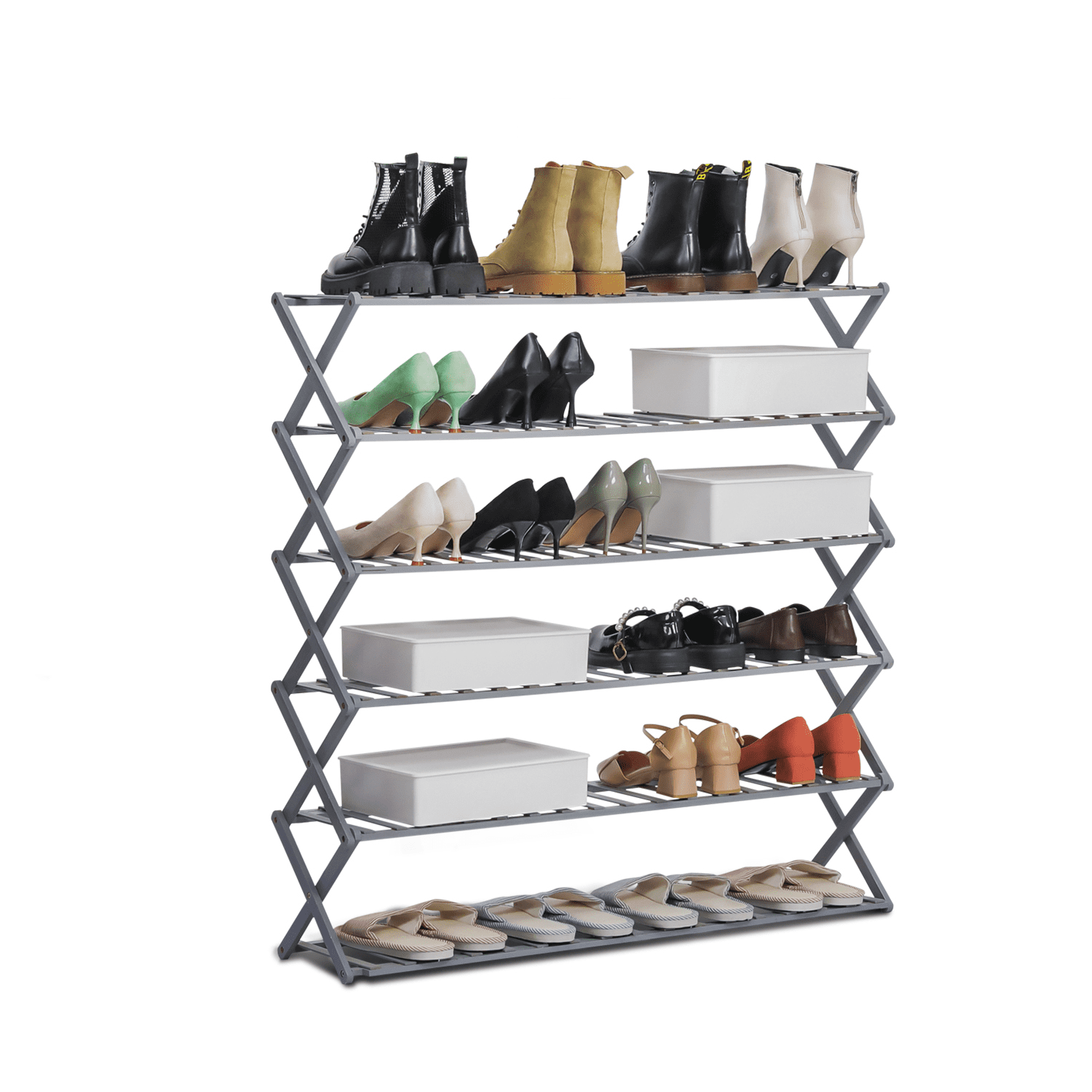 MoNiBloom 6 Tiers 18 Pairs Shoe Rack Installation-Free, Foldable Bamboo Organizer  Storage Stand for Entryway & Reviews