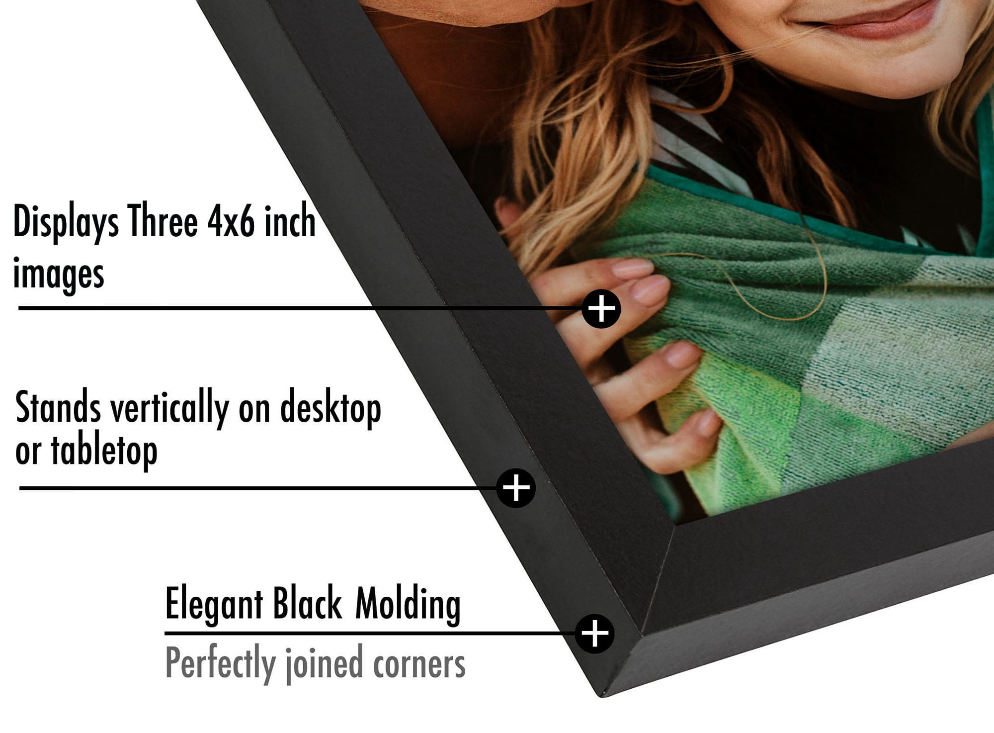 Americanflat Hinged 3 Photo Frame in Black MDF - Desk Photo Frame for 4X6" Photos - Tri Folding Picture Frame For Desk - Displays 3 Photos with Shatter-Resistant Glass Covers 4x6 Triple Fold Black
