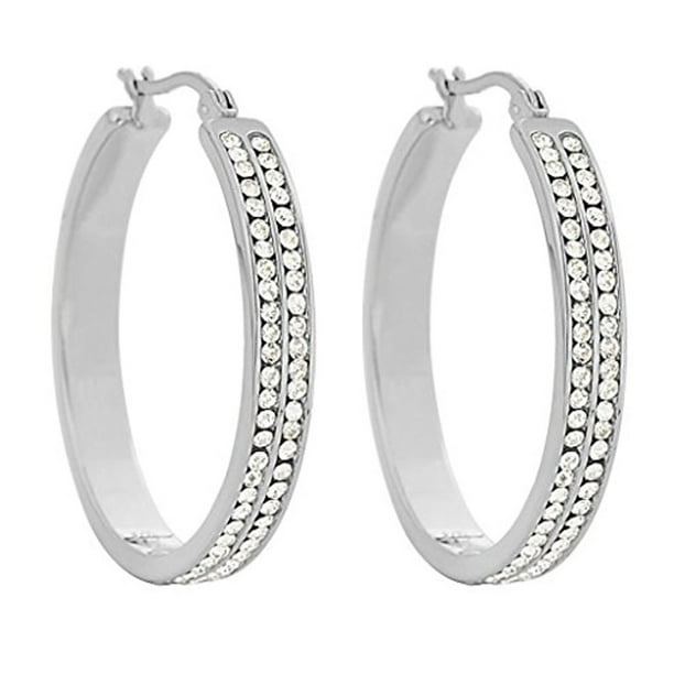 Edforce Edforce Stainless Steel AAA Cubic Zirconia Outlined Classic Hoops Earrings, (35mm