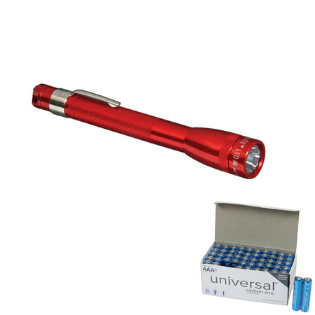 Maglite SP32036 111-Lumen Mini Maglite LED Flashlight (Red) & UPG AAA 50
