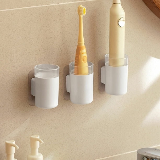 Soporte para cepillo de dientes eléctrico, organizador de cepillos de dientes montado en la pared de 3 piezas, pegatinas de pared ABS blancas, adecuado para mango de 3,8 cm de diámetro