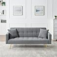 thumbnail image 3 of Versatile 71.7 Inch Gray Teddy Fleece Fabric Sofa Bed with 2 Comfy Throw Pillows, 3 of 9