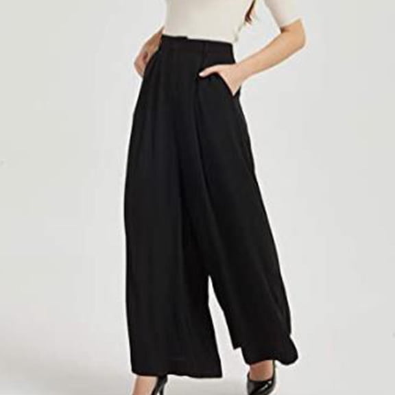 CLOISE Casual Wide Leg Pants for Women Casual Wide Leg Pants High Waisted Stretchy Wide Leg Pants Elastic Waist Comfy Palazzo Pants Pull On Wide Leg Pants Lightweight Straight Leg Pants Black