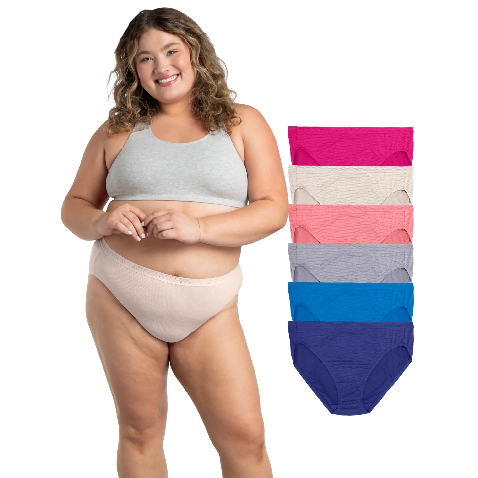 Fit for Me by Fruit of the Loom Women's Plus Size Breathable Underwear, Micro-Mesh Hi-Cut Panties, 6-Pack, Sizes 1X - 5X