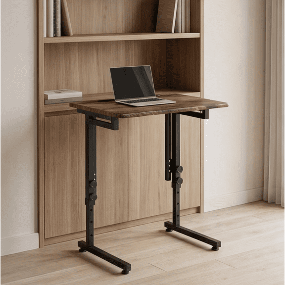 Folding C-Shaped TV Tray Table with Marble Finish, Adjustable Slide Under Couch Side Table for Eating, No Assembly Needed