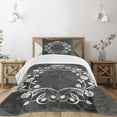 thumbnail image 3 of Ambesonne Antique Quilted Bedspread Set 2 Pcs, Royal Flora Crown, Twin Size, White and Charcoal Grey, 3 of 6