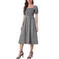 thumbnail image 2 of INSPIRE CHIC Women's Midi Dress Puff Short Sleeves Smocked Checks Gingham Dresses XL Black, 2 of 6