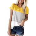 thumbnail image 2 of Fengqque Women's Short Sleeve Tops,Women Short Sleeve Summer Crew Neck Striped Printed Casual Pullover T-shirt Yellow XL(XL), 2 of 4
