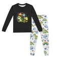thumbnail image 2 of Pyjamas d'Été pour Garçons Ensemble de Pyjama 2 Pcs Imprimé Dinosaure Col Rond Manches Longues Pantalon Printemps Automne Pyjamas pour Enfants Noir 8 Ans-9 Ans, 2 of 5