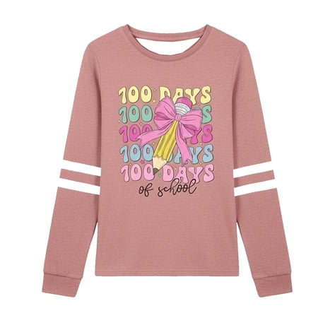 XIYON T-Shirts For Girls Long Sleeve Casual Top Comfortable Crew Neck Tee With Cute Print Design For Everyday Wear Casual Tshirts 4-5 Years