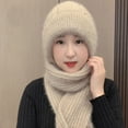 thumbnail image 3 of Xfvqtps Womens Cap Scarf Integrated Knit Solid Color Stretch Windproof Coldproof Warm Versatile Thickened Fall Winter Soft Beanie Beige, 3 of 9
