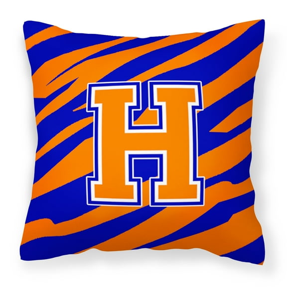 Carolines Treasures CJ1023-HPW1414 Letter H Initial Tiger Stripe - Blue Orange Fabric Decorative Pillow, 14Hx14W,