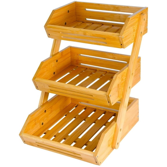 UPTRUST Fruit Basket, 3 Tier Bamboo Fruit Bowl for Kitchen Counter, Fruit Stand Storage Holder for Vegetables and Snack, 15 mm Thickness (Self-Assembly)