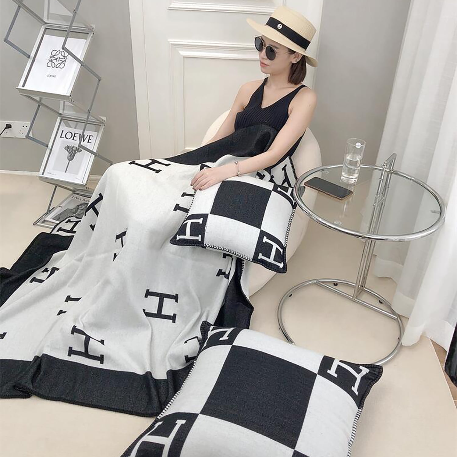 Quality Letter Plaid H Cashmere Blanket Luxury Blanket Crochet Soft Wool  Shawl Portable Warm Winter Sofa Knitted Throw Fleece 이불