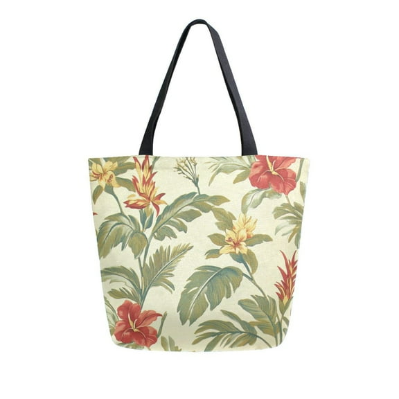 Durable Canvas Tote Bag with Zip Pocket Bags for Woman Shoulder Versatile Carryall for Everyday Use Exotic Flowers and Plants