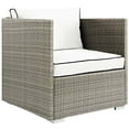 thumbnail image 3 of Modern Contemporary Urban Outdoor Patio Balcony Garden Furniture Lounge Sectional Sofa and Table Set, Sunbrella Rattan Wicker, White Light Gray, 3 of 6
