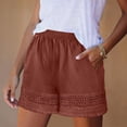 thumbnail image 4 of Women's High Waisted Lace Trim Shorts, Elastic Lightweight Summer Shorts with Fringe Hem and Pockets, Stylish Casual Flowy Shorts for Beach Vacation Daily Wear Brick Red S, 4 of 7