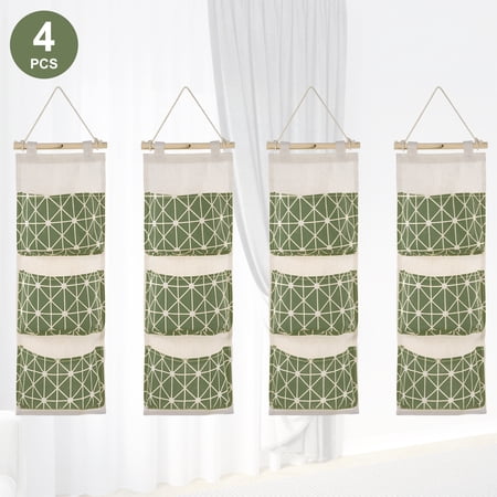Zorpupoa Hanging Storage Organizer Bag - Waterproof Linen Cotton Door/Wall Organizer for Bathroom Closet Space Saving 4Pc Green