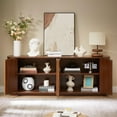 thumbnail image 4 of Demi Bonn Walnut 64" Sideboard TV Stand - Wave Pattern, Wooden Vertical Striped Storage Cabinet, 4 of 7