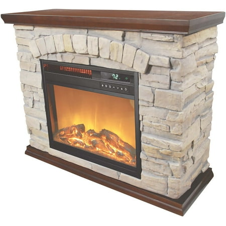Lifesmart - Large Square Infrared Faux Stone Fireplace - Black