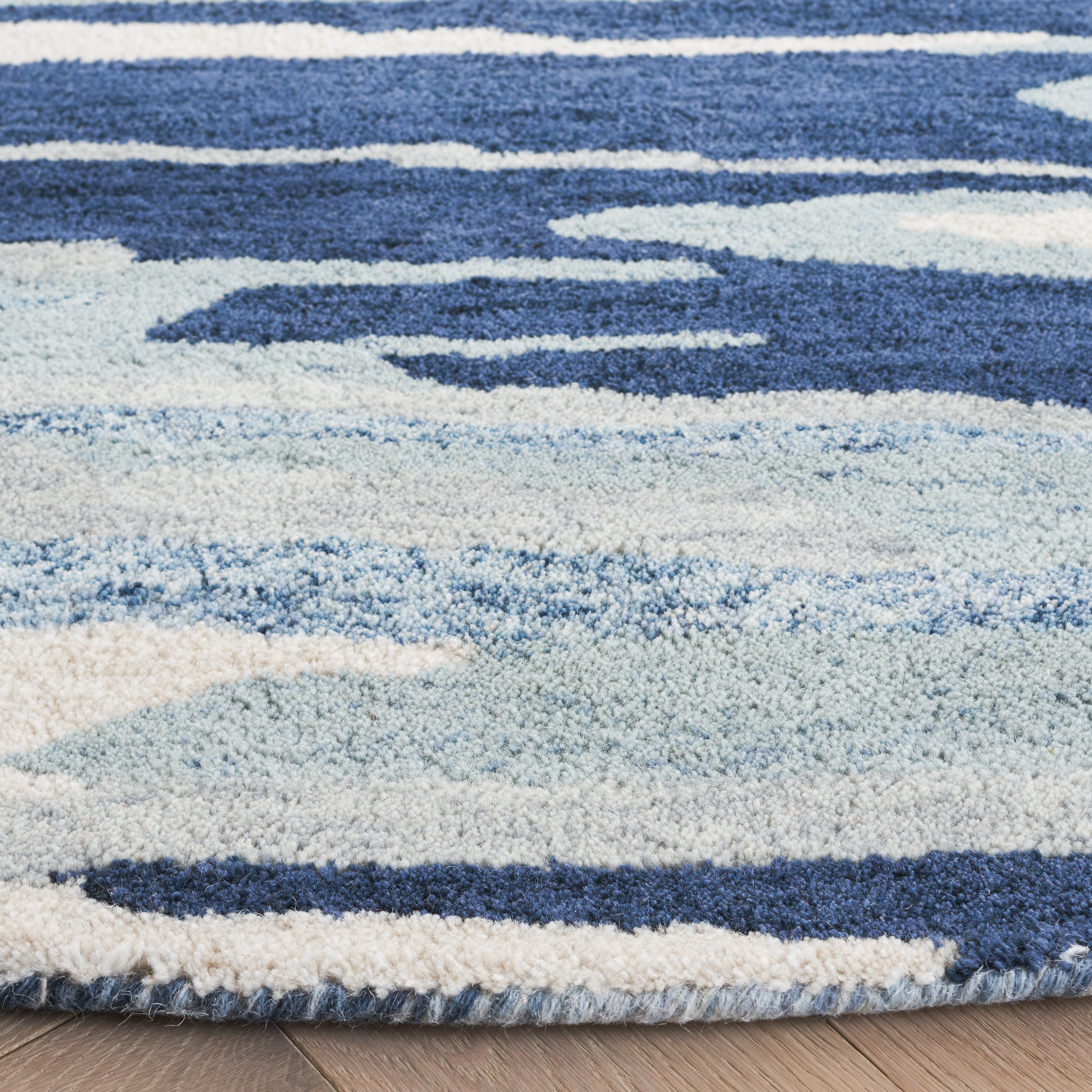 SAFAVIEH Bellagio Jannah Abstract Area Rug, Blue/Ivory, 6' x 6' Round