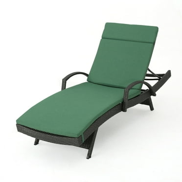 GDF Studio Olivia Outdoor Wicker Adjustable Chaise Lounge with Cushion, Gray and Jungle Green
