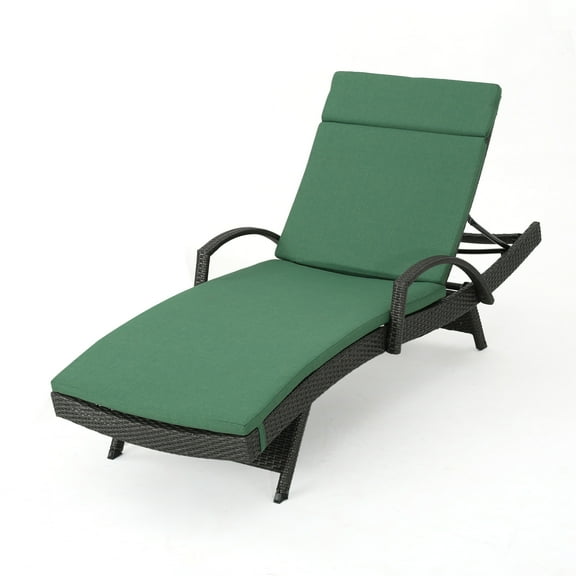 GDF Studio Olivia Outdoor Wicker Adjustable Chaise Lounge with Cushion, Gray and Jungle Green