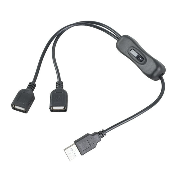 USB Power Splitter Cable With On Off Switcher Double Female Port 5V2A Fast Charging Multiple Device Connection