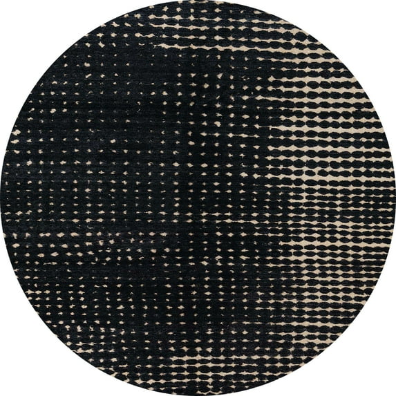 Ahgly Company Indoor Round Abstract Black Abstract Area Rugs, 6' Round