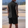 thumbnail image 5 of Men's Linen Sets 2 Piece Beach Outfits Lace Up Hippie Tank Tops Summer Casual Sleeveless Shirts Matching Shorts Set, 5 of 6