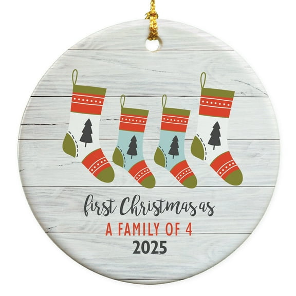 First Christmas As Family Of 4 Christmas Round Disc Ornament