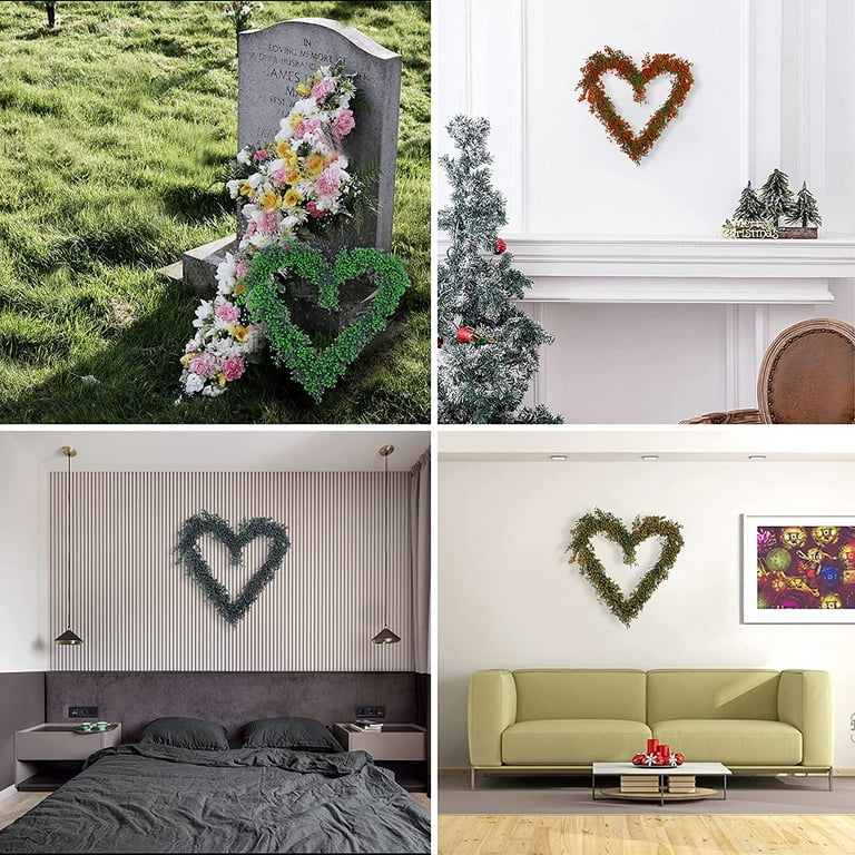 Floral Metal Wire Wreath Frame Round Heart Shaped Artificial Flower  Christmas Wedding Valentines Wall Decor (with Light, 40cm)