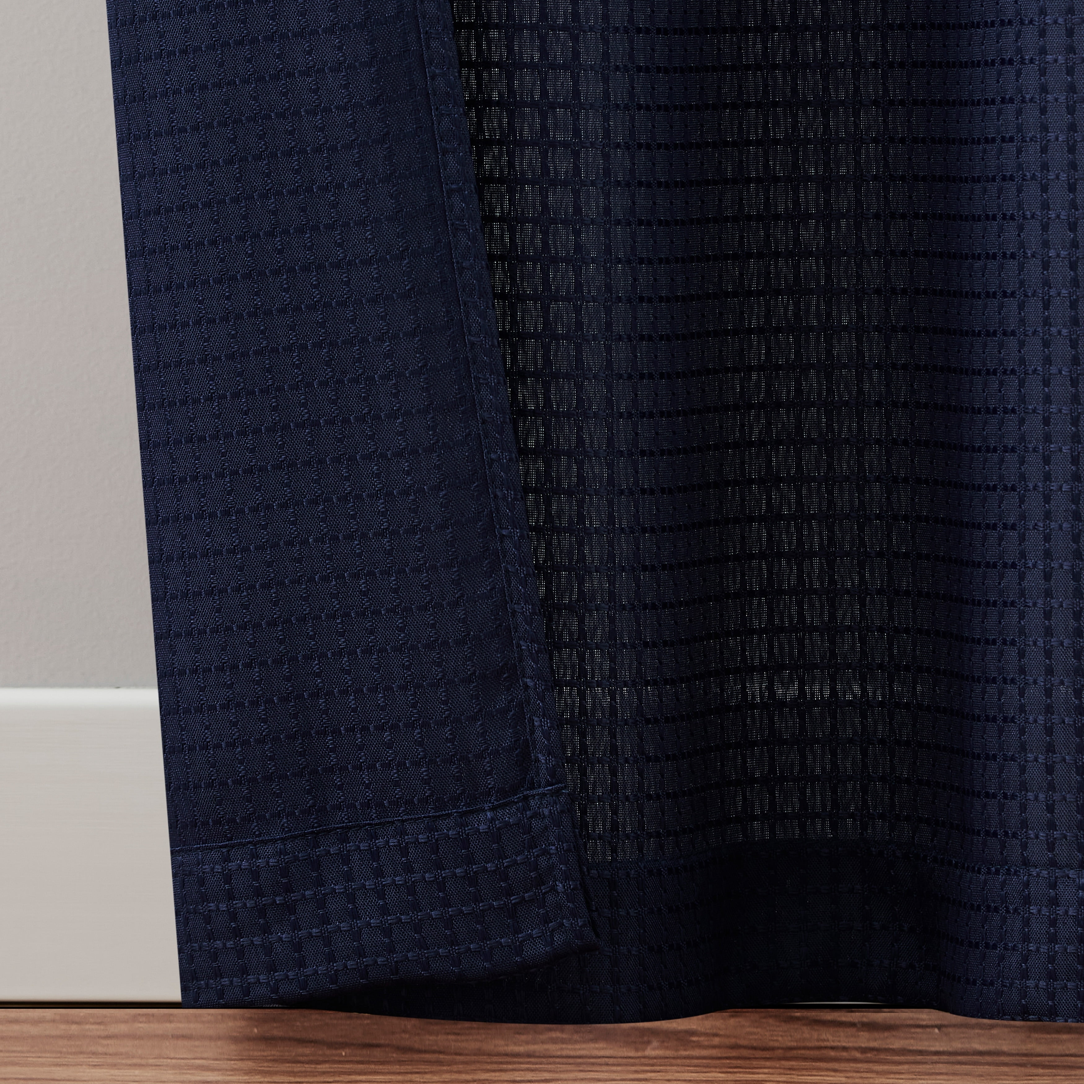 Hopscotch Hayden 4-Piece Waffle Room Darkening Curtain Panel Set 38"x84" - Navy