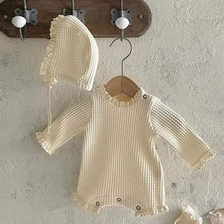 

Baby Girl Waffle Bodysuit with Lace Design - Elegant Style