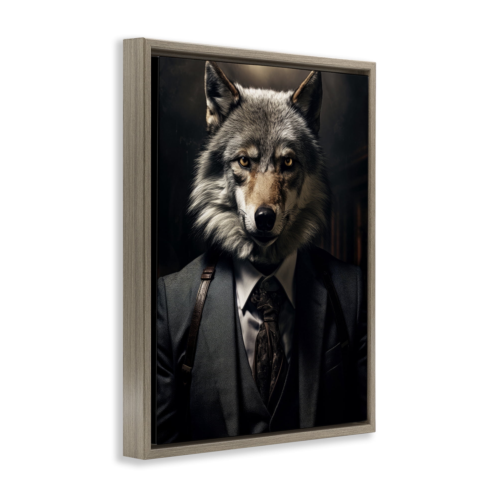 Stupell Industries Trendy Wall Street Wolf Brown Framed Floater Canvas Wall Art, design by Ray Powers