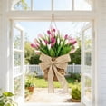 thumbnail image 4 of Tulips Wall Hanging Wreath | Artificial Flower Basket for Door & Wall Decor | Spring Home Decoration with Rustic Bow | Farmhouse Style Floral Arrangement for Living Room, Bedroom, or Entryway, 4 of 6