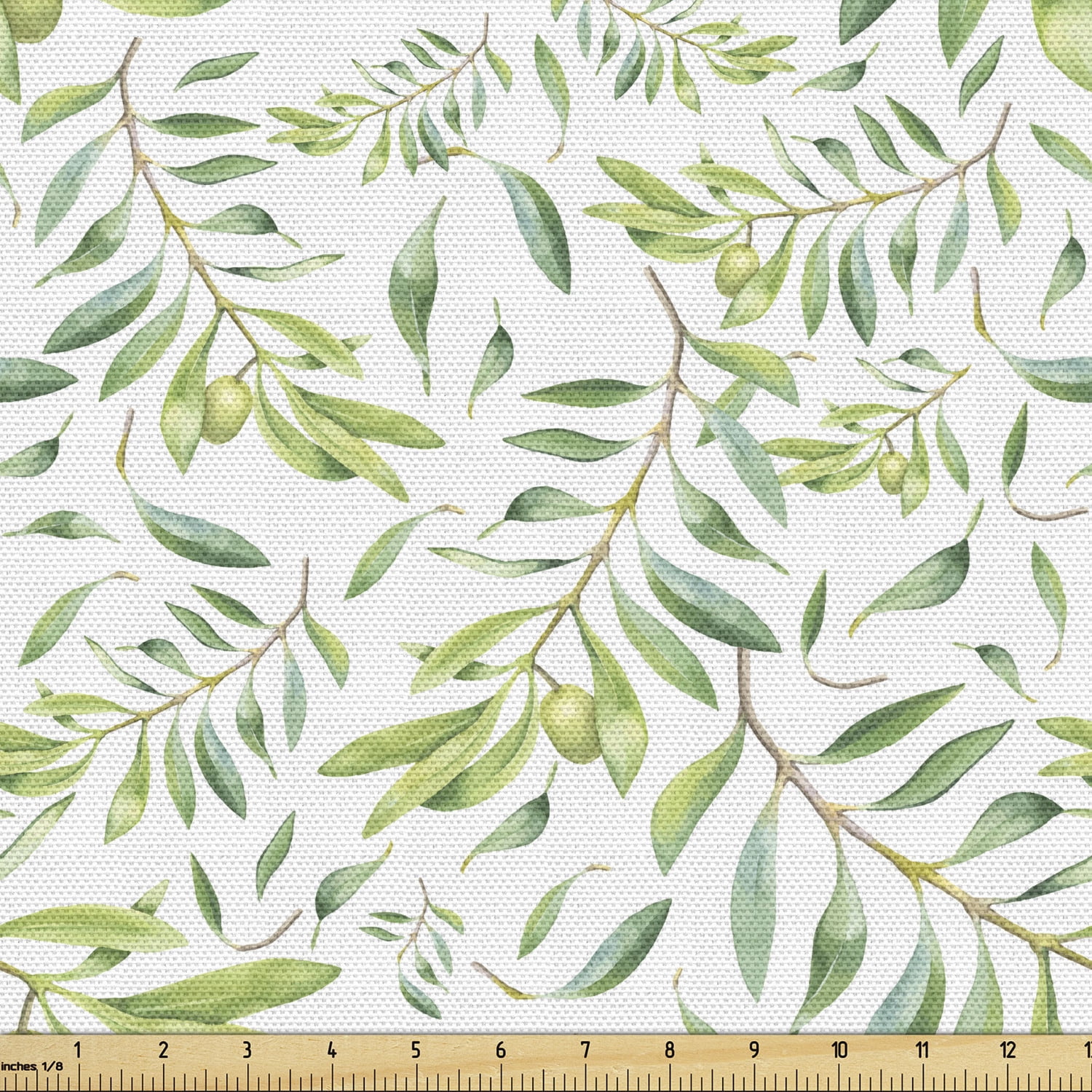 FLORAL Stylized Design Olive Lime Leaf GREEN COTTON 4.5 yard piece Fabric