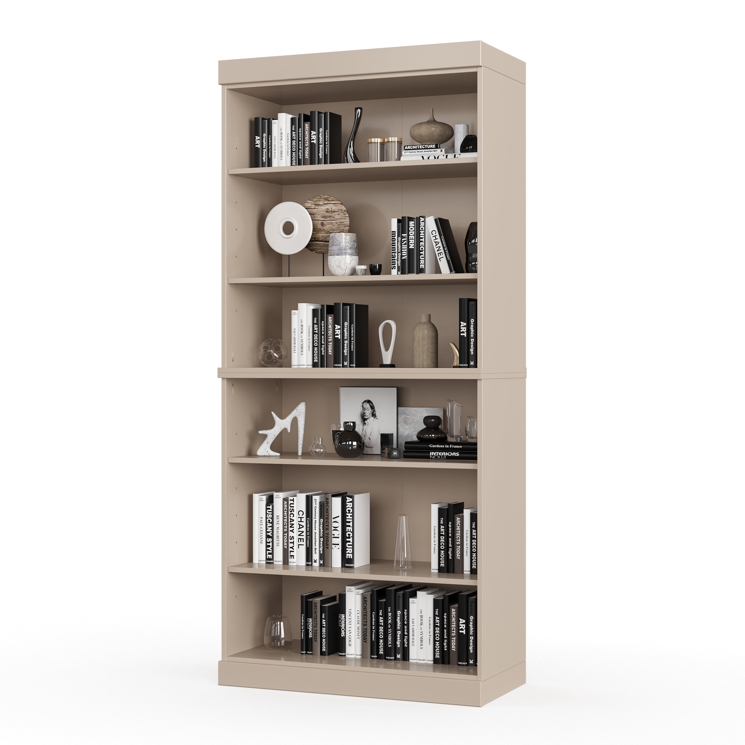 Solid Wood Bookcase - Stackable Modular 6 Tier Bookshelf - 71.5" Tall x 32" Wide - Beige Book Shelf w/ Adjustable Shelves, Open Display Book Case for Living Room, Office, 100% Eco-Friendly Wood