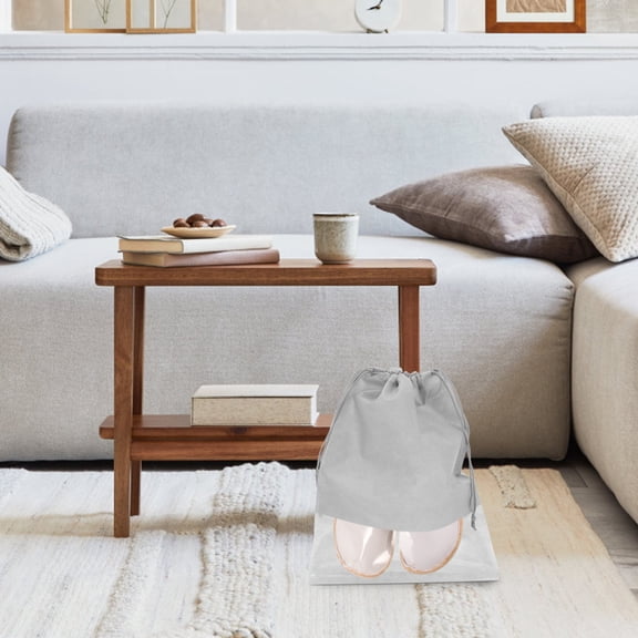 TEHAUX 10-Pack Grey Drawstring Shoe Storage Bags with Clear Window, Reusable and for Travel and Organization