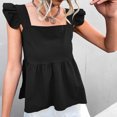 thumbnail image 3 of Women Square Neck Tank Tops, Womens Smock Chic Ruffle Hem Strap Vest Cami Top Trendy Loose Fit Causal Blouse, 3 of 5