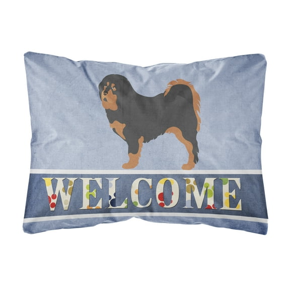 Carolines Treasures BB8326PW1216 Tibetan Mastiff Welcome Canvas Fabric Decorative Pillow, Blue, 12H x16W, multicolor