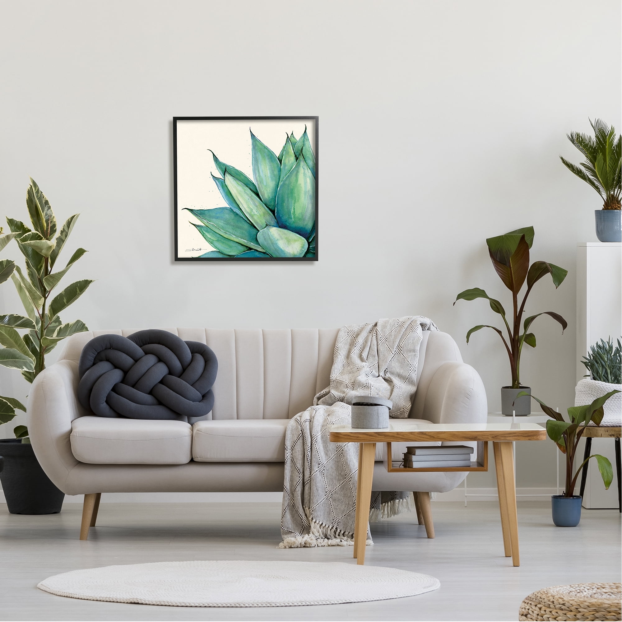 Stupell Green Aloe Plant Succulent Botanical & Floral Painting Black Framed Art Print Wall Art