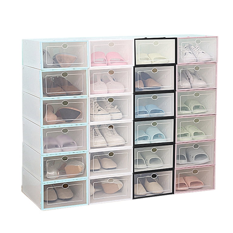 6PCS Stackable Shoe Boxes Clear Sneaker Storage Boxes with Drop