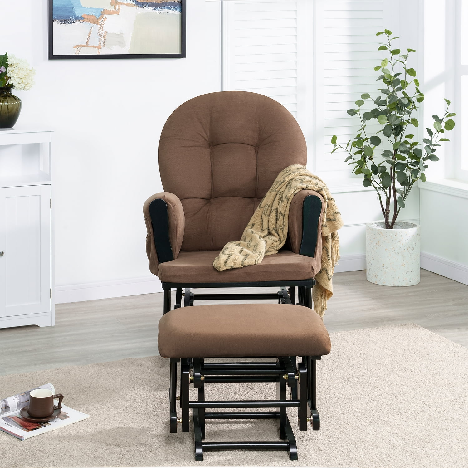 Naomi Home Nursery Glider Ottoman Set Reclining Swivel Rocker Upholstered Recliner Chocolate Black Walmart