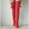 thumbnail image 3 of Women's Autumn Winter Knitted Socks, Solid Color Pompom Floor Socks, Over Knee Tight Stockings, 3 of 4