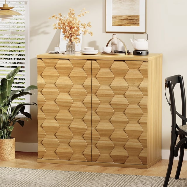 TOYTEXX Buffet-Armoire de Rangement avec Portes, Design Géométrique 3D, Charnières à Fermeture en Douceur, Portes à Ouverture par Pression, Buffet Moderne, 31,5 Pouces de Large