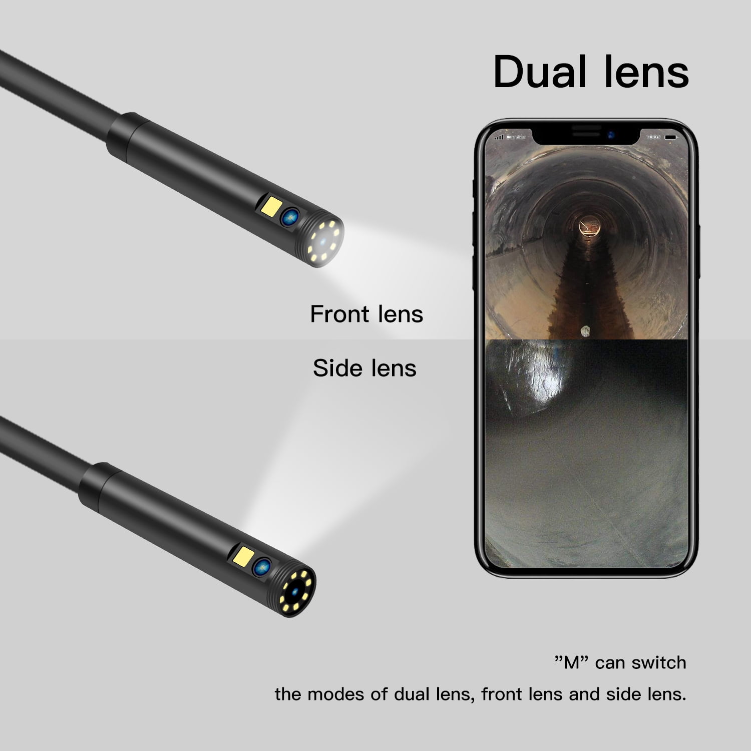 1920P HD Dual-Camera Endoscope with 9 Adjustable LEDs, IP68 Waterproof Lens, 2600mAh Battery, and Wide Compatibility for iOS & Android-16.5FT