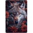 thumbnail image 1 of Letreros metálicos de lobo entre flores, decoración de pared de hojalata de 8 x 12 pulgadas, 1 of 8